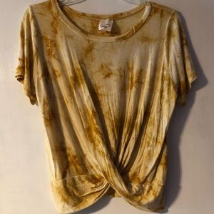 Mustard Yellow Tye Dye Twist Front Shirt